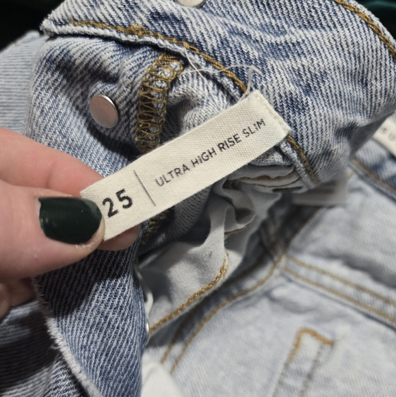 PacSun Light Blue Ultra High Waisted Slim Fit Jeans, Button Fly, Raw Hem, EUC! - Picture 12 of 13